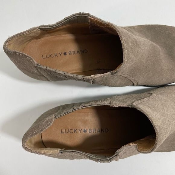Lucky Brand Women's Folley Slip On Ankle Heeled Booties Gray Suede Leather US 10 - Picture 5 of 9